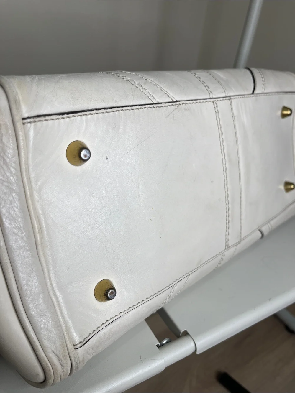 Coach  Cream Soho Mia Shoulder Bag with Braided Handles and Gold Hardware